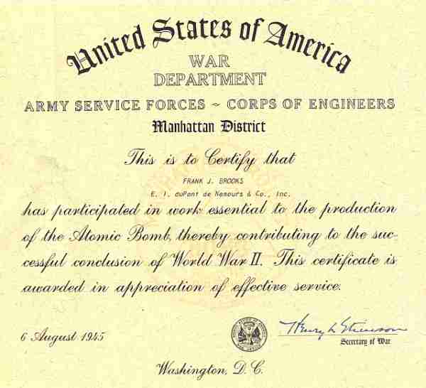 Manhattan Project Certificate